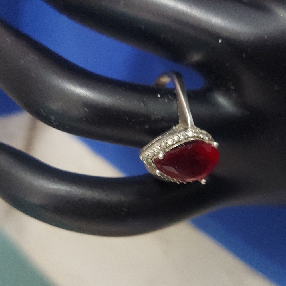 Vintage Ruby Red Teardrop Pear Shape Sterling Sil… - image 2